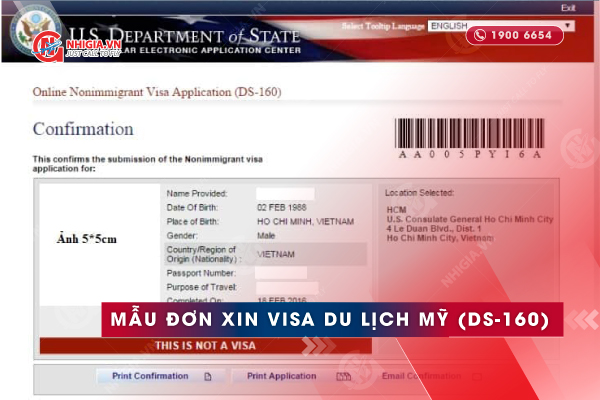 Mẫu đơn xin cấp visa du lịch Mỹ - DS160